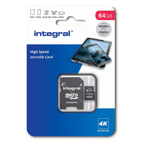 INTEGRAL Micro SD 64 GB Classe 10 100/45 MB/S con adattatore